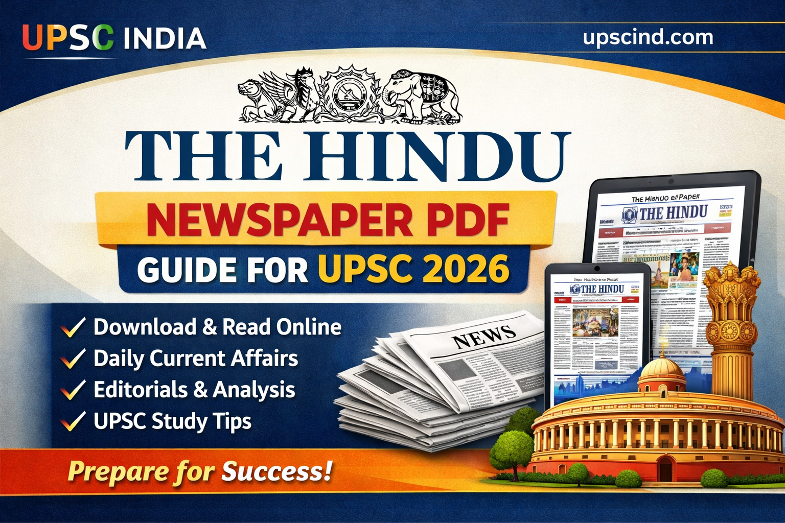 The Hindu newspaper PDF ePaper edition open on a laptop for UPSC preparation